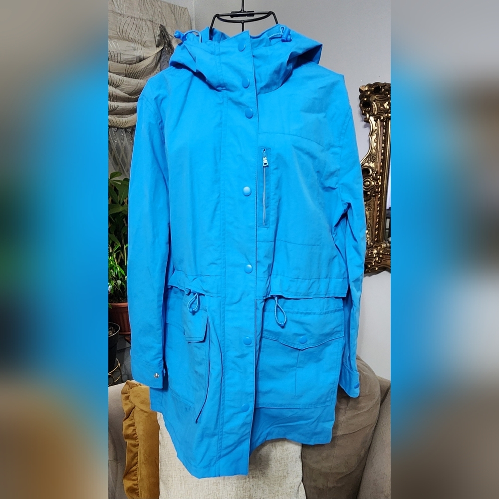 J CREW Hooded Trench, Perfect Lightweight Jacket, Sky/Cerulean Blue, Size XS